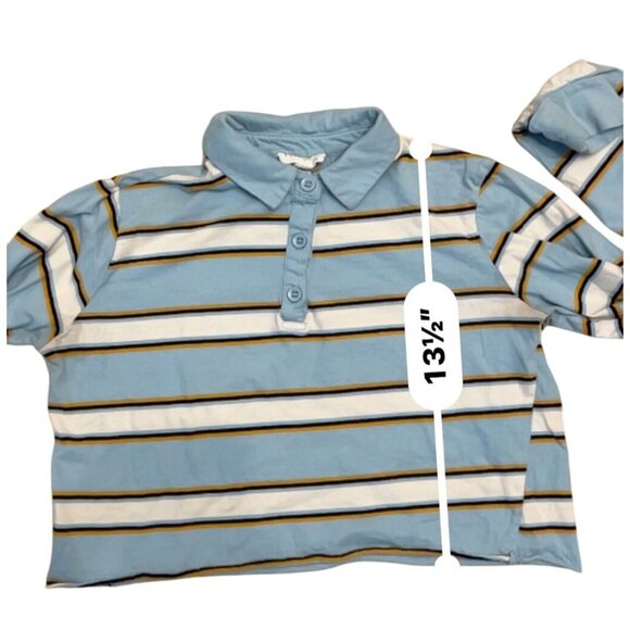 Tilly's Full Tilt long sleeve cropped polo XS collared blue 100% cotton striped - Picture 3 of 9